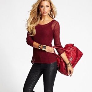 NWOT Guess Thin Light Open Weave Ox Blood Sweater